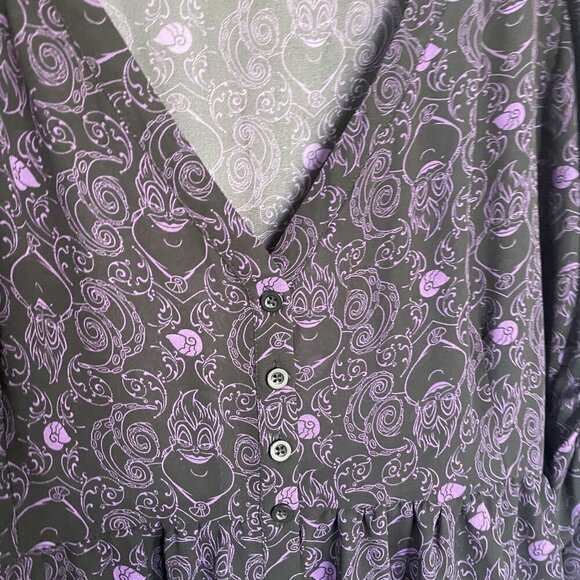 Disney Villains Purple & Black V-Neck Dress With Button Details & Puff Sleeves 4 - Picture 5 of 7
